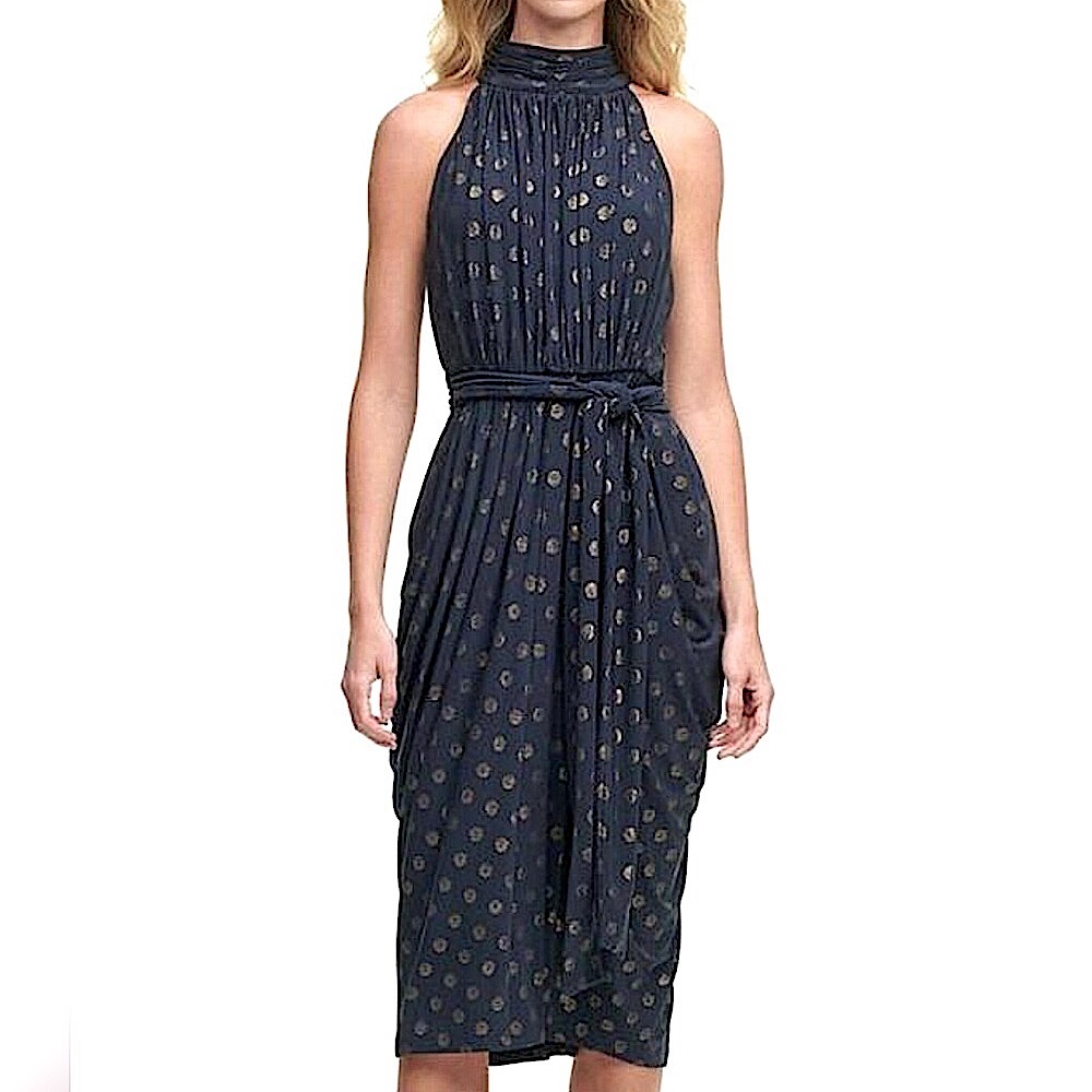 Tommy Hilfiger-Sleeveless Dark Navy Polka Dot Tea Length Dress Sz. 16, 18 - Picture 2 of 11
